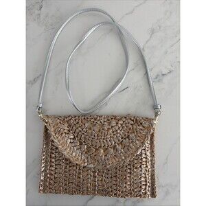 Banana Republic Woven Crochet Crossbody Purse/Clutch Silver Metallic Boho Chic